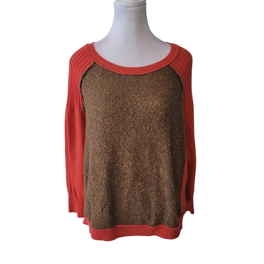 THML Size M	Wool Blend Pullover Brown Coral Colorblock Sweater Scoop‎ Neck
